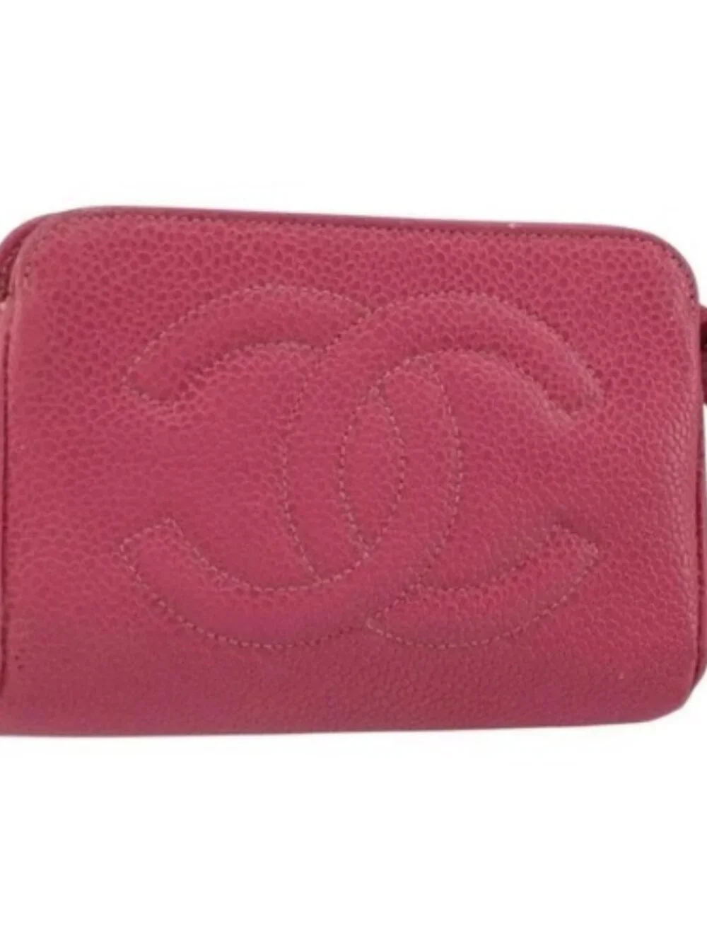 CHANEL COCO Mark Pouch Grained Calf Skin Pink Gold CC Auth 163727